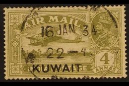 1933  4a Olive Green, Airmail, SG 33, Very Fine Used. For More Images, Please Visit Http://www.sandafayre.com/itemdetail - Koeweit