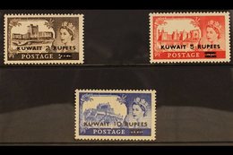 1955  Castle Set Complete, Variety "Type II" Surcharge, SG 107a/9a, Barely Hinged Mint. (3 Stamps) For More Images, Plea - Kuwait