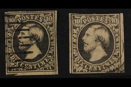 1852  10c Black Imperf, SG 1, Fine Used With Four Margins, Plus 10c Grey-black Shade, SG 2, Used With Two Good Margins.  - Other & Unclassified