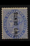 1884  (Aug) 2c On 5c Blue, Type 20f Overprint, SG 78, Fine Mint. For More Images, Please Visit Http://www.sandafayre.com - Straits Settlements