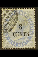 1885  3c On 5c Blue, SG 82, Very Fine Used. Elusive Stamp. For More Images, Please Visit Http://www.sandafayre.com/itemd - Straits Settlements