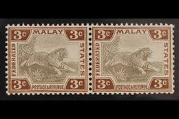 FEDERATED MALAY STATES  1904-22 3c Grey And Brown, SG 32, HORIZONTAL PAIR Very Fine NEVER HINGED MINT. For More Images,  - Other & Unclassified