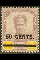 JOHORE  1904 50c On $5 Dull Purple And Yellow, SG 60, Fine Mint. For More Images, Please Visit Http://www.sandafayre.com - Sonstige & Ohne Zuordnung