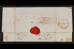 1839  (Nov) Wrapper "per Palmer" To Huff In London, Showing Red MAURITIUS POST OFFICE Cds, Various Rate Endorsements, An - Mauritius (...-1967)