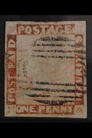 1859  1s Red, Latest Impressions, SG 23, Attractive With Four Margins And Neat Barred Cancel, Small Thin. For More Image - Mauritius (...-1967)