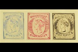 1861 HAND PAINTED STAMPS  Unique Miniature Artworks Created By A French "Timbrophile" In 1861. Three Stamps With Central - Mauricio (...-1967)