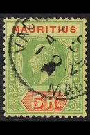 1913-22  5r Green And Red On Pale Yellow, Die II, SG 203b, Very Fine Used. For More Images, Please Visit Http://www.sand - Mauritius (...-1967)