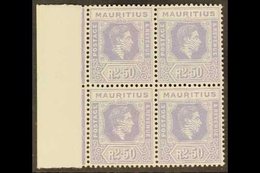 1938-49  2r50 Pale Violet (Ordinary Paper), SG 261a, NHM Marginal Block Of 4. Superb (4 Stamps) For More Images, Please  - Mauritius (...-1967)