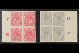 1923  5c Bright Rose And 10c Pale Grey Imperf, SG 246/247, Each In Never Hinged Mint Marginal Blocks Of Four. (2 Blocks, - Other & Unclassified