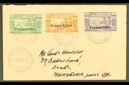 FRENCH 1941  France Libre Overprinted 5c To 15c, SG F65/67, On An Envelope Cancelled Port Vila June 1949 To England. For - Other & Unclassified