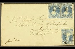 1858  (7 Jun) Env From Nelson To Huddersfield, England Bearing PAIR + Single Of The 1857-63 2d Blue Imperfs (SG 10, Sing - Andere & Zonder Classificatie