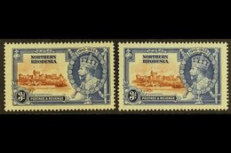 1935  3d Silver Jubilee, Two Examples With Vignettes Shifted Either To Left Or The Right, Into The Frame Design, SG 20,  - Northern Rhodesia (...-1963)