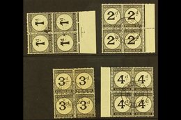 POSTAGE DUES  1929-52 Set On Ordinary Paper, BLOCKS OF 4, SG D1/4, 1d Tone Spot, 3d Slightly Toned Paper, Otherwise Very - Rhodésie Du Nord (...-1963)