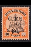 1914  3d On 30pf Black On Orange On Buff, 6mm Spacing On New Guinea, SG 8, Very Fine Mint. For More Images, Please Visit - Papoea-Nieuw-Guinea