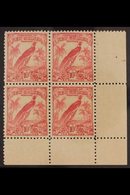 1932  10s Pink (no Dates) Bird Of Paradise, SG 202, Superb Never Hinged Mint Corner Block Of 4. For More Images, Please  - Papua New Guinea