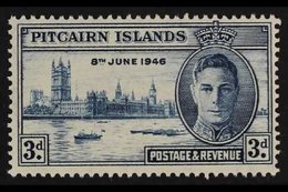 1946  3d Blue Victory, Variety "Flagstaff Flaw", SG 10a, Very Fine Used.  For More Images, Please Visit Http://www.sanda - Pitcairn Islands