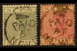 1882-90  ½d Dull Green And 1d Dull Rose, SG 25 & 27, Each With Fine Upright "Crown/Paid At Nevis" Cancel, Scarce. (2) Fo - San Cristóbal Y Nieves - Anguilla (...-1980)