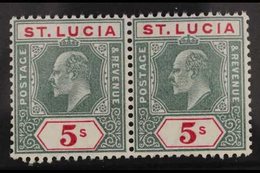 1904 - 10  5s Green And Carmine, Wmk MCA, Ed VII, SG 76, Superb Never Hinged Mint Horizontal Pair. For More Images, Plea - Ste Lucie (...-1978)