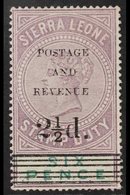 1897  2½d On 6d Dull Purple And Green, SG 61, Very Fine Mint, Gum Bend. For More Images, Please Visit Http://www.sandafa - Sierra Leona (...-1960)