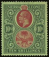 1921-27  10s Red & Green/green, Wmk Mult Script CA, SG 142, Very Fine Mint For More Images, Please Visit Http://www.sand - Sierra Leona (...-1960)