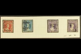 NATAL  1869 "Postage" Ovpts, 13 3/4mm Long, SG Type 7c, 1d Bright Red, 3d Blue Rough Perf, 6d Violet (2), SG 39, 40b, 42 - Unclassified