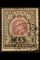 NATAL  1902 £5 Mauve And Black, SG 144, Used With Light Tone Spot & Damage To The Lower- Right Corner. Cat £1500. For Mo - Unclassified