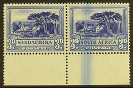 UNION VARIETY  1930-44 3d Blue, Watermark Inverted, Lower Marginal Example With LARGE INK FLAW Across Margin And Stamp,  - Zonder Classificatie