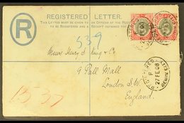 1906  (Feb 27th) 2d Registered Envelope To London uprated With 1d Pair Tied By BENIN CITY Oval Cancels, London (red) Hoo - Nigeria (...-1960)