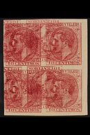 1879  King Alfonso XII 10c Rose (as Mi 178, Edifil 202, SG 265) - An Imperf Block Of Four On Ungummed Paper, Printed Dou - Other & Unclassified