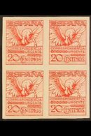 1929  20c Carmine EXPRESS LETTER Stamp As An IMPERFORATE BLOCK OF FOUR, Edifil 454s (SG E522 Variety), Superb Never Hing - Otros & Sin Clasificación