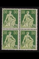 1908  50c Yellow Green & Deep Green "Helvetia" Chalky Paper, Smooth Gum, Mi 107y, SG 240b, BLOCK OF 4, Never Hinged Mint - Sonstige & Ohne Zuordnung