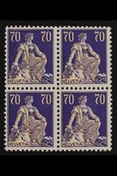 1921-34  70c Buff & Violet "Helvetia", Grilled Gum, Mi 171z, SG 243a,  BLOCK OF 4, Never Hinged Mint (4 Stamps) For More - Andere & Zonder Classificatie