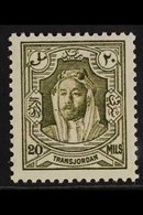 1930-39  20m Olive-green Emir Abdullah Perf 13½x13, SG 201a, Never Hinged Mint, Very Fresh. For More Images, Please Visi - Jordanië