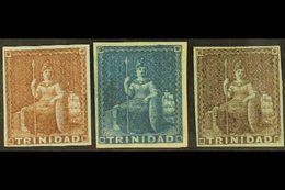 1851-55  1d Purple Brown, 1d Blue & 1d Brownish Grey Imperforate Britannia Issues, SG 2/3 And 6, Each Mint With Gum And  - Trinidad En Tobago (...-1961)