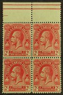 1922-26  2s Red On Emerald Wmk MCA, SG 174, Superb Never Hinged Mint Upper Marginal BLOCK Of 4, Very Fresh. (4 Stamps) F - Turks- En Caicoseilanden