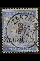 1895-8  "2½" In Red On 2a Dull Blue, SG 40, Very Fine Used. For More Images, Please Visit Http://www.sandafayre.com/item - Zanzibar (...-1963)