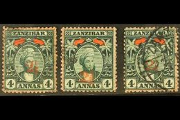 1897  (Jan) 2½ On 4a Myrtle- Green Complete Set Of Surcharges, SG 175/77, Very Fine Used (3 Stamps) For More Images, Ple - Zanzibar (...-1963)