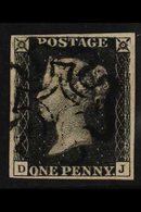 1840  1d Black 'DJ' Plate 7 With The "O" Flaw, SG 2, Very Fine Used With Nice Black Maltese Cross Cancel, Four Good To L - Ohne Zuordnung