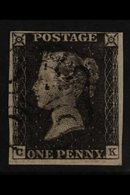 1840  1d Black 'CK' Plate 1b, SG 2, Fine Used With Neat Black Maltese Cross Cancel, Four Mostly Large Margins, Close But - Unclassified