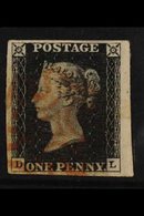 1840  1d Black 'DL' Plate 1b, SG 2, Fine Used With Red Maltese Cross Cancel, Four Good To Jumbo Margins, Fresh & Very At - Unclassified