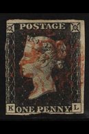 1840  1d Black 'KL' Plate 2, SG 2, Lightly Used With Red Maltese Cross Cancel, Almost Three Margins A Little Rough At Th - Zonder Classificatie