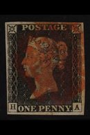 1840  1d Grey-black 'HA' Plate 3 With DOUBLE LETTER 'H', SG 3 (SG Spec AS21b), Used With Red Maltese Cross Cancel, Four  - Unclassified