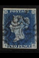 1840  2d Blue "E H" Plate 1, SG 5, Fine Used With Black Maltese Cross Cancels, Four Good To Large Margins, Repaired Pin  - Sonstige & Ohne Zuordnung