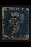 1840  2d Blue 'BK' Plate 2, SG 5, Used With Neat Black Maltese Cross Cancel, 2++ Large Margins, Nice Colour, Cat £1,100. - Other & Unclassified