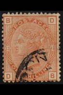 1873-80  1s Orange- Brown (pl.13) Wmk Spray, SG 151, Used With Part Cds Over One Corner. A Pretty Example Of This Scarce - Other & Unclassified