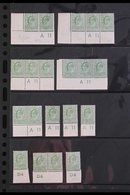 1902-11 ½d GREENS CONTROL NUMBERS.  Mint Assembly Of ½d Green Marginal/corner Singles, Pairs, Strips Of 3 & One Block Of - Non Classés