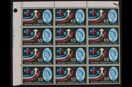 1962  1s3d National Productivity Year Phosphor, SG 633p, Never Hinged Mint Upper Left Corner BLOCK Of 12 (3x4) With Four - Autres & Non Classés