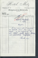 LETTRE COMMERCIALE DE 1931 HÔTEL DE METZ À MOYEUVRE GRANDE LORRAINE : - 1900 – 1949