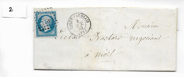 Lettre Napoleon 20 C, Type 2, Oblitération Sauzé-Vaussais 1862 Losange Petits Chiffres 2838, Vers Niort. - Algemene Zegels