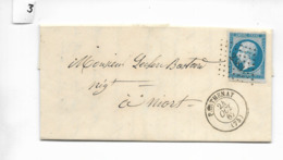 Lettre Napoleon 20 C, Oblitération Parthenay 1862 Losange Petits Chiffres 2383, Vers Niort. - Seals Of Generality